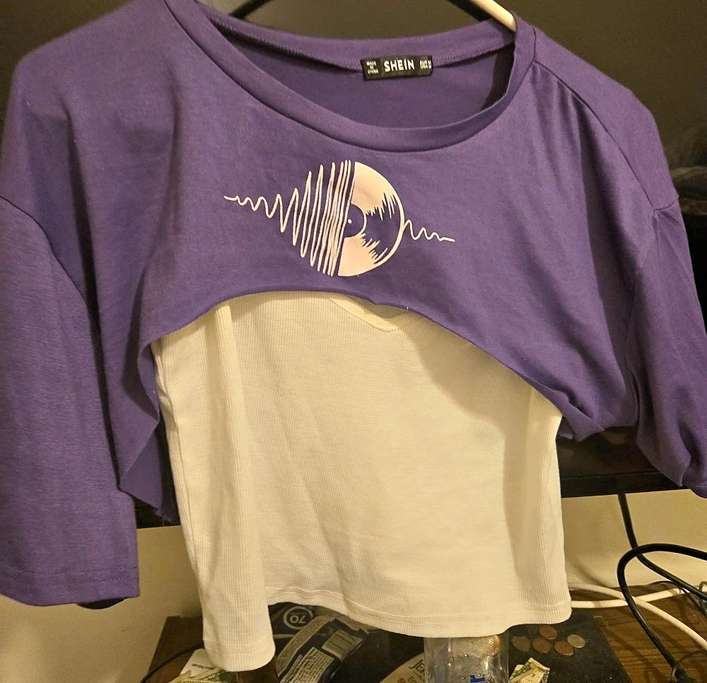 SHEIN Layered Graphic Long Sleeve Top in Purple & White